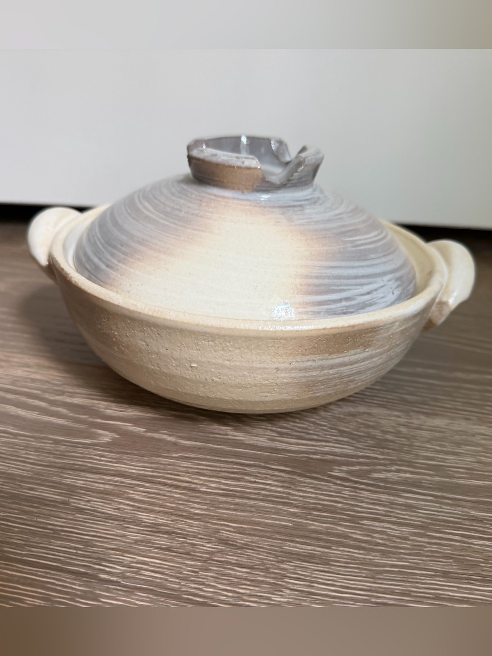 Japanese Shino-glazed earthenware donabe clay pot
